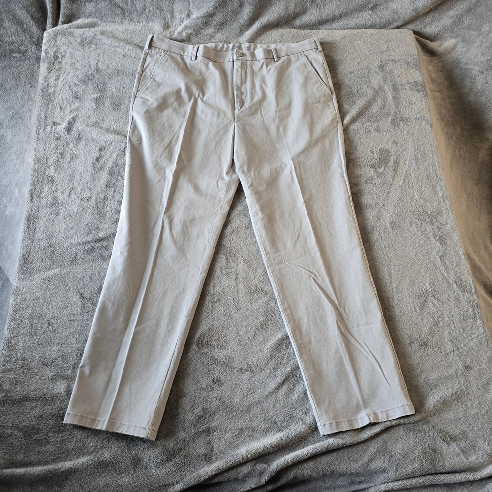 IZOD Saltwater Stretch Chino Pants Mens 40x32 Straight Fit Light Gray Flat Front
